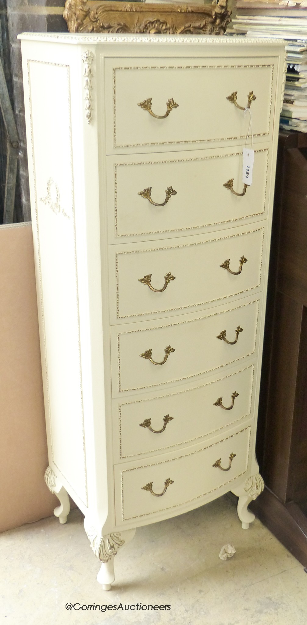 French style cream painted six draw tall chest. W-47, D-35, H-124cm.